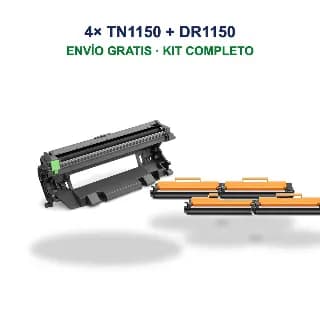 Kit de 4 tóneres TN-1150 y tambor DR-1150 compatibles Brother miniatura 1