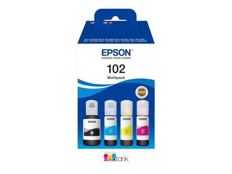 Pack de 4 botellas de tinta original Epson 102 para impresoras EcoTank
