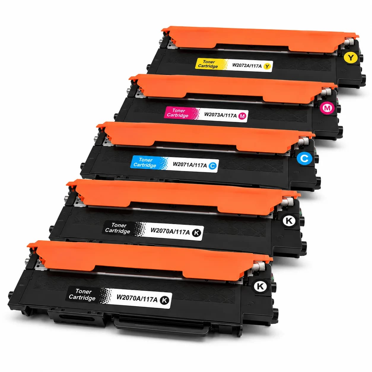 Pack de 5 tóneres compatibles HP 117A con chip: dos negros, cian, magenta y amarillo