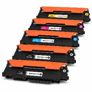 Pack de 5 tóneres compatibles HP 117A con chip: dos negros, cian, magenta y amarillo miniatura 1