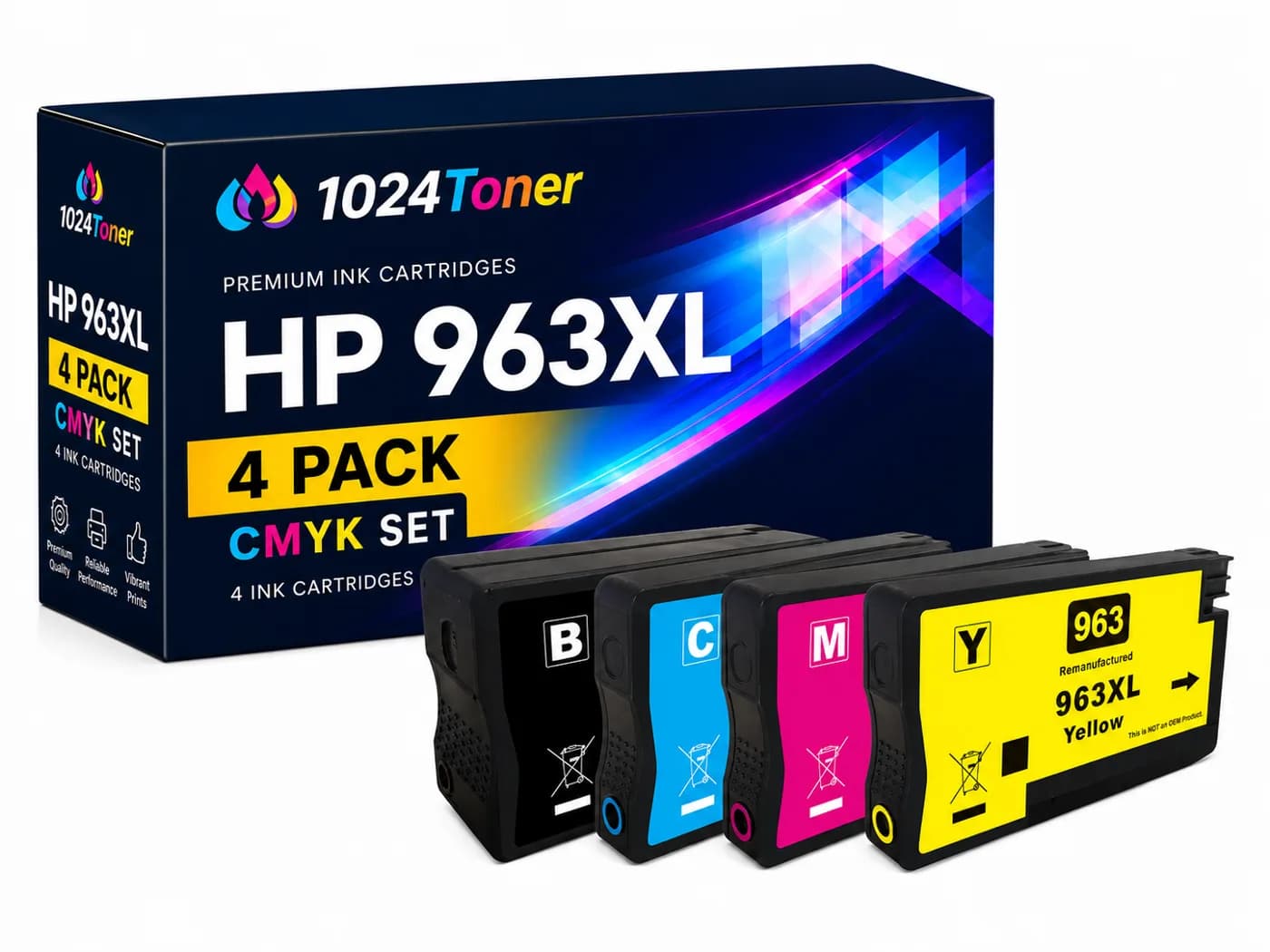 Pack de 4 cartuchos de tinta compatibles HP 963XL CMYK negro cyan magenta amarillo
